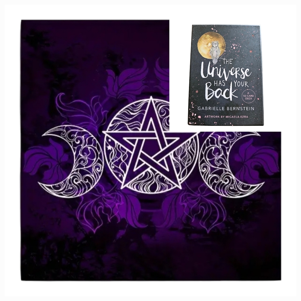 Triple Moon Goddess Alter Cloth & The Universe Has Your Back Oracle Deck